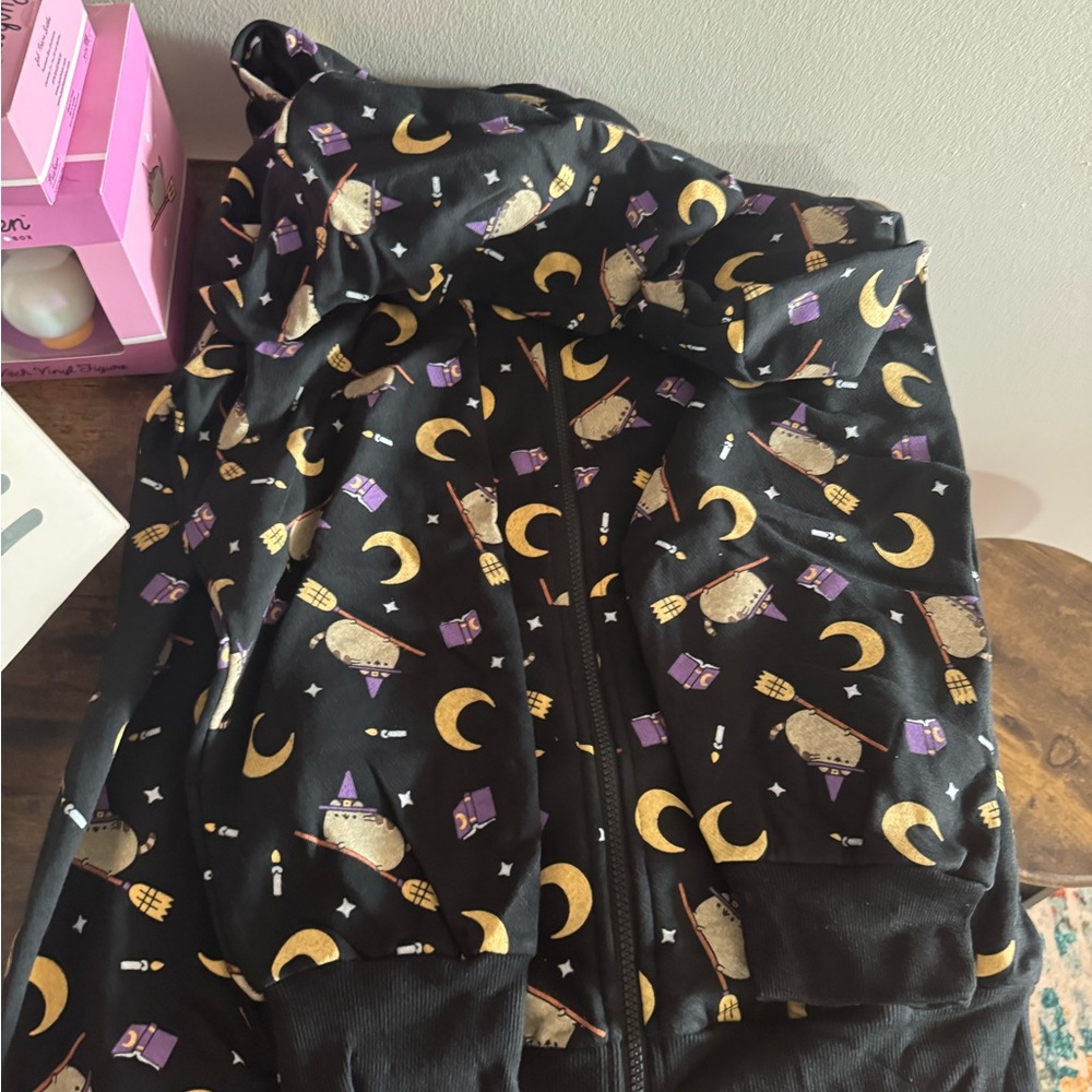 Pusheen 2024 Halloween Box Black Hoodie with Gold and Purple Accents
